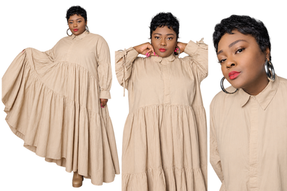 QUELLA DRESS TAN and BLUE
