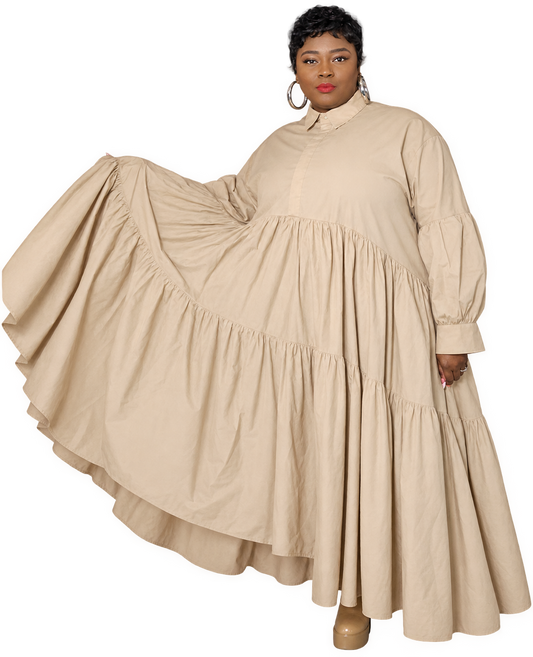 QUELLA DRESS TAN and BLUE